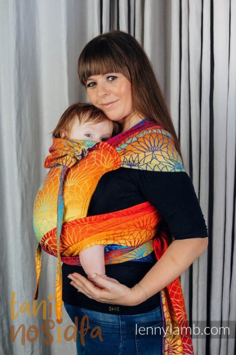 Nosidełko dla dzieci WRAP-TAI MINI, bawełna, splot żakardowy, z kapturkiem, TĘCZOWY LOTOS