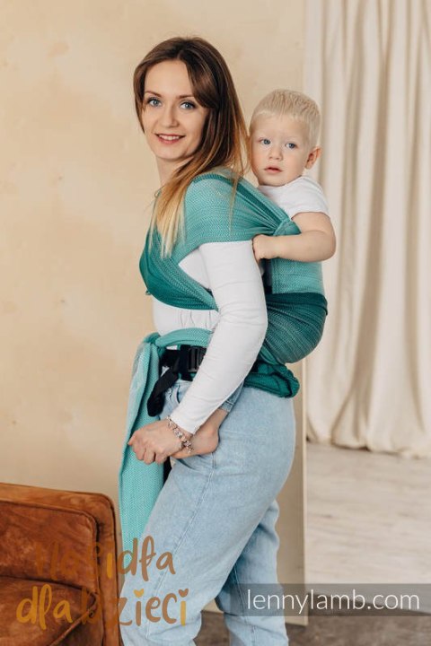 Nosidełko LennyHybrid Half Buckle, splot jodełkowy, 100% bawełna , rozmiar standard - MAŁA JODEŁKA OMBRE ZIELEŃ (drugi gatunek)