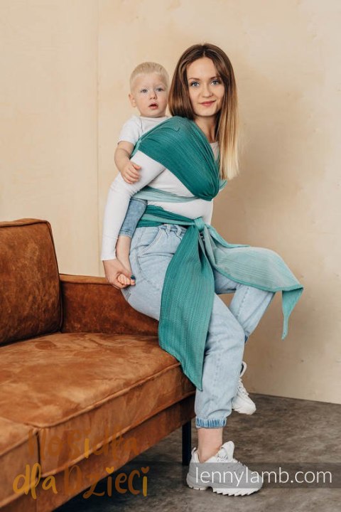 Nosidełko LennyHybrid Half Buckle, splot jodełkowy, 100% bawełna , rozmiar standard - MAŁA JODEŁKA OMBRE ZIELEŃ (drugi gatunek)