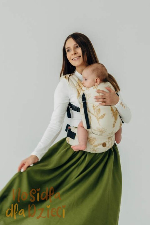 Nosidełko LennyLight z tkaniny żakardowej (68% bawełna, 27% wełna merino, 5% kaszmir), rozmiar standard, HERBARIUM - AMBRA