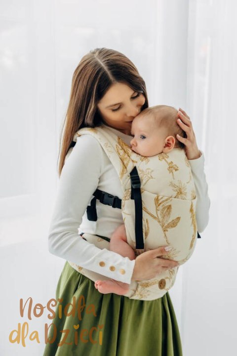 Nosidełko LennyLight z tkaniny żakardowej (68% bawełna, 27% wełna merino, 5% kaszmir), rozmiar standard, HERBARIUM - AMBRA