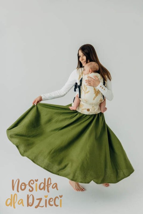 Nosidełko LennyLight z tkaniny żakardowej (68% bawełna, 27% wełna merino, 5% kaszmir), rozmiar standard, HERBARIUM - AMBRA