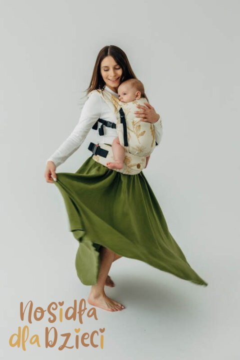 Nosidełko LennyLight z tkaniny żakardowej (68% bawełna, 27% wełna merino, 5% kaszmir), rozmiar standard, HERBARIUM - AMBRA