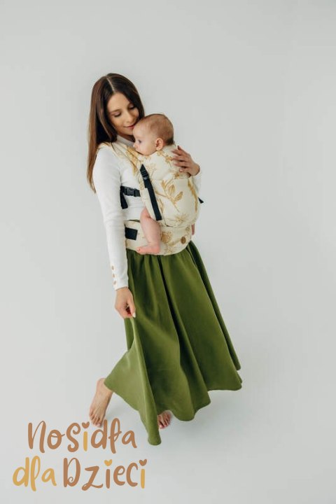 Nosidełko LennyLight z tkaniny żakardowej (68% bawełna, 27% wełna merino, 5% kaszmir), rozmiar standard, HERBARIUM - AMBRA