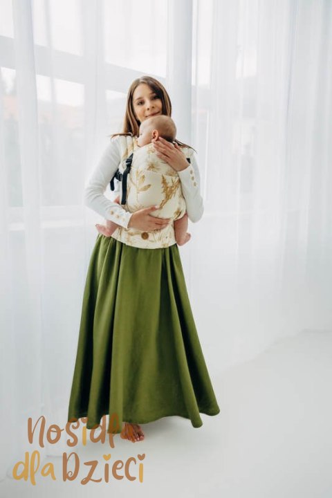 Nosidełko LennyLight z tkaniny żakardowej (68% bawełna, 27% wełna merino, 5% kaszmir), rozmiar standard, HERBARIUM - AMBRA