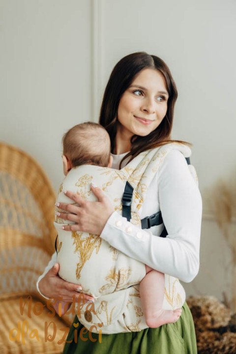 Nosidełko LennyLight z tkaniny żakardowej (68% bawełna, 27% wełna merino, 5% kaszmir), rozmiar standard, HERBARIUM - AMBRA