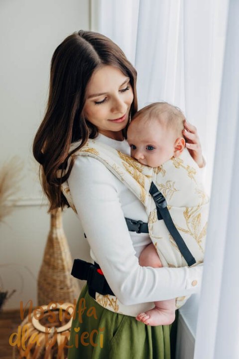 Nosidełko LennyLight z tkaniny żakardowej (68% bawełna, 27% wełna merino, 5% kaszmir), rozmiar standard, HERBARIUM - AMBRA