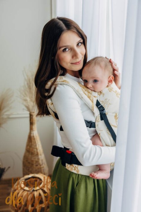 Nosidełko LennyLight z tkaniny żakardowej (68% bawełna, 27% wełna merino, 5% kaszmir), rozmiar standard, HERBARIUM - AMBRA