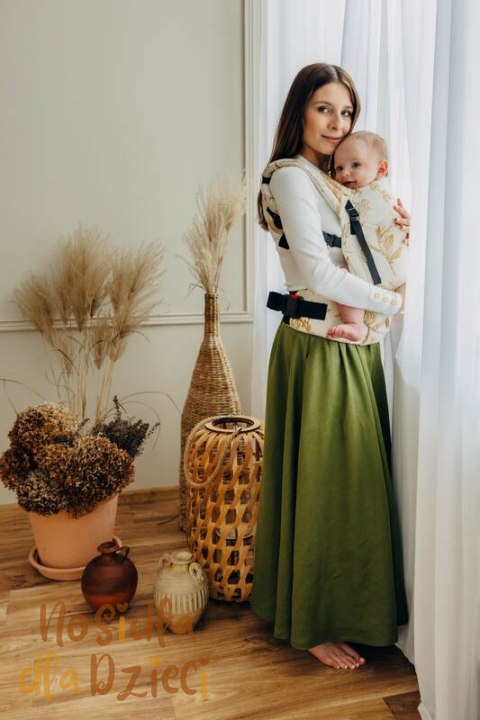 Nosidełko LennyLight z tkaniny żakardowej (68% bawełna, 27% wełna merino, 5% kaszmir), rozmiar standard, HERBARIUM - AMBRA