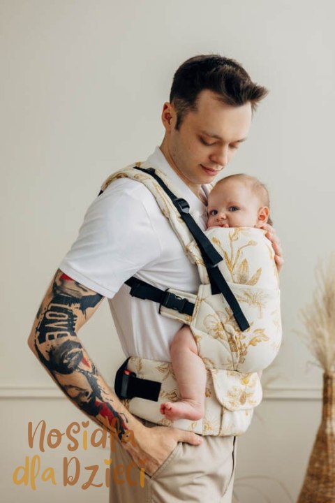 Nosidełko LennyUpGrade PRO z tkaniny żakardowej (68% bawełna, 27% wełna merino, 5% kaszmir), rozmiar standard, HERBARIUM - AMBRA