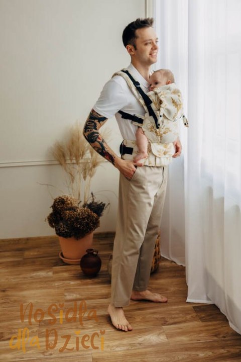 Nosidełko LennyUpGrade PRO z tkaniny żakardowej (68% bawełna, 27% wełna merino, 5% kaszmir), rozmiar standard, HERBARIUM - AMBRA