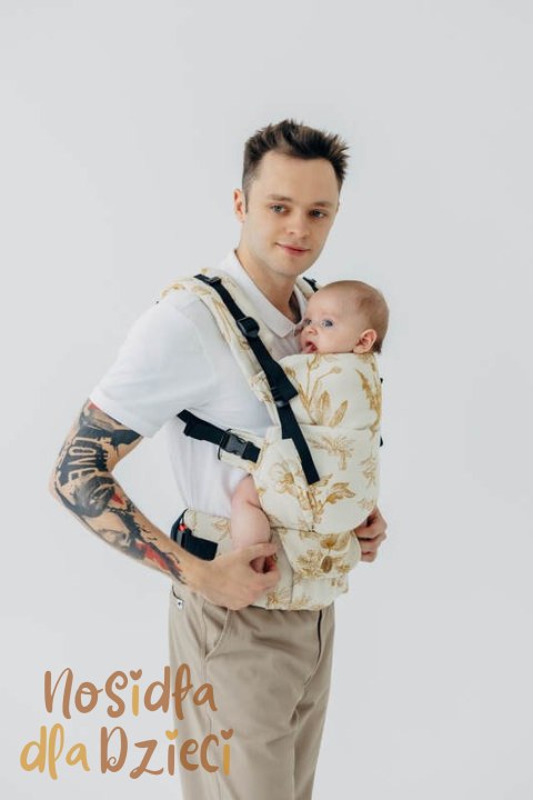 Nosidełko LennyUpGrade PRO z tkaniny żakardowej (68% bawełna, 27% wełna merino, 5% kaszmir), rozmiar standard, HERBARIUM - AMBRA