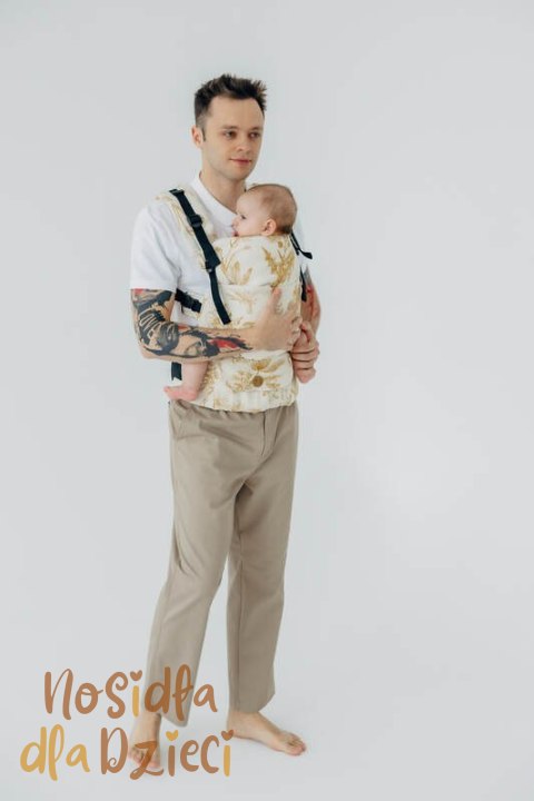 Nosidełko LennyUpGrade PRO z tkaniny żakardowej (68% bawełna, 27% wełna merino, 5% kaszmir), rozmiar standard, HERBARIUM - AMBRA