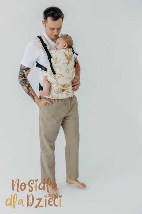 Nosidełko LennyUpGrade PRO z tkaniny żakardowej (68% bawełna, 27% wełna merino, 5% kaszmir), rozmiar standard, HERBARIUM - AMBRA