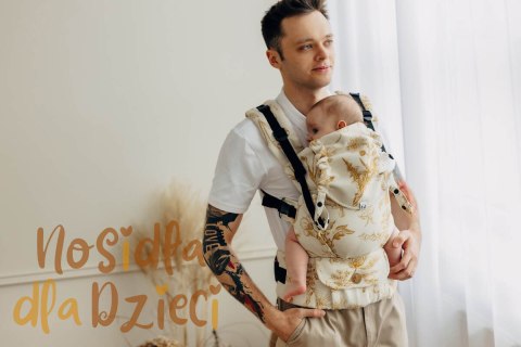 Nosidełko LennyUpGrade PRO z tkaniny żakardowej (68% bawełna, 27% wełna merino, 5% kaszmir), rozmiar standard, HERBARIUM - AMBRA