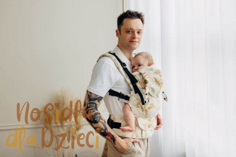 Nosidełko LennyUpGrade PRO z tkaniny żakardowej (68% bawełna, 27% wełna merino, 5% kaszmir), rozmiar standard, HERBARIUM - AMBRA