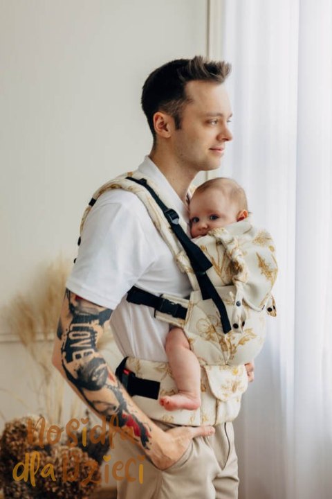 Nosidełko LennyUpGrade PRO z tkaniny żakardowej (68% bawełna, 27% wełna merino, 5% kaszmir), rozmiar standard, HERBARIUM - AMBRA