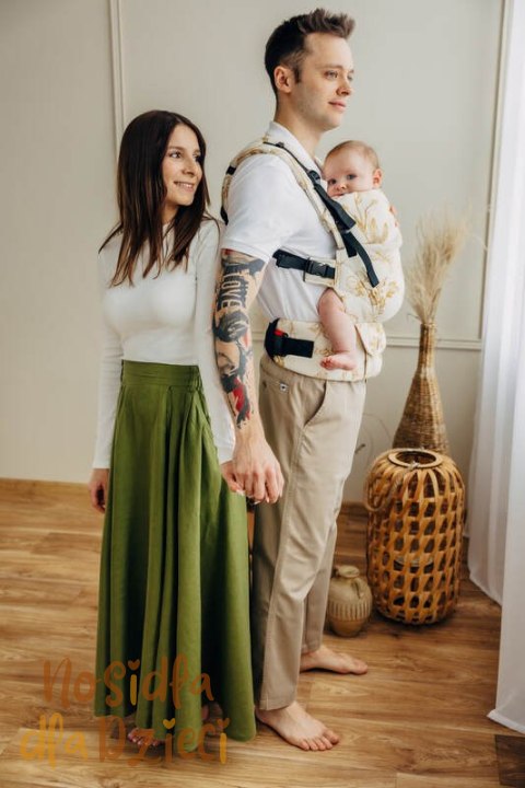 Nosidełko LennyUpGrade PRO z tkaniny żakardowej (68% bawełna, 27% wełna merino, 5% kaszmir), rozmiar standard, HERBARIUM - AMBRA