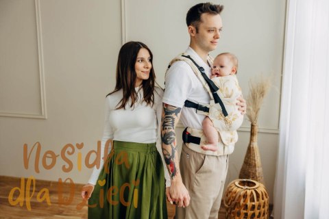 Nosidełko LennyUpGrade PRO z tkaniny żakardowej (68% bawełna, 27% wełna merino, 5% kaszmir), rozmiar standard, HERBARIUM - AMBRA