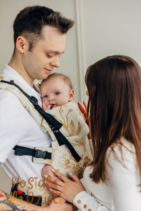 Nosidełko LennyUpGrade PRO z tkaniny żakardowej (68% bawełna, 27% wełna merino, 5% kaszmir), rozmiar standard, HERBARIUM - AMBRA