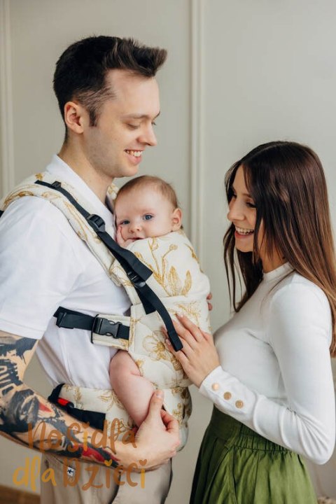 Nosidełko LennyUpGrade PRO z tkaniny żakardowej (68% bawełna, 27% wełna merino, 5% kaszmir), rozmiar standard, HERBARIUM - AMBRA