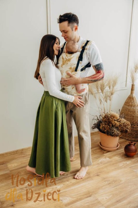 Nosidełko LennyUpGrade PRO z tkaniny żakardowej (68% bawełna, 27% wełna merino, 5% kaszmir), rozmiar standard, HERBARIUM - AMBRA