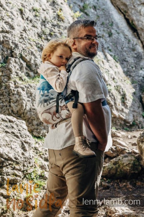 Nosidełko LennyPreschool z tkaniny żakardowej 100% bawełna, rozmiar preschool - PARK JURAJSKI - FOSSIL
