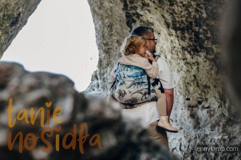 Nosidełko LennyPreschool z tkaniny żakardowej 100% bawełna, rozmiar preschool - PARK JURAJSKI - FOSSIL