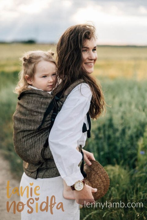 Nosidełko LennyPreschool z tkaniny żakardowej 100% len, rozmiar preschool - ARROW - WOOD